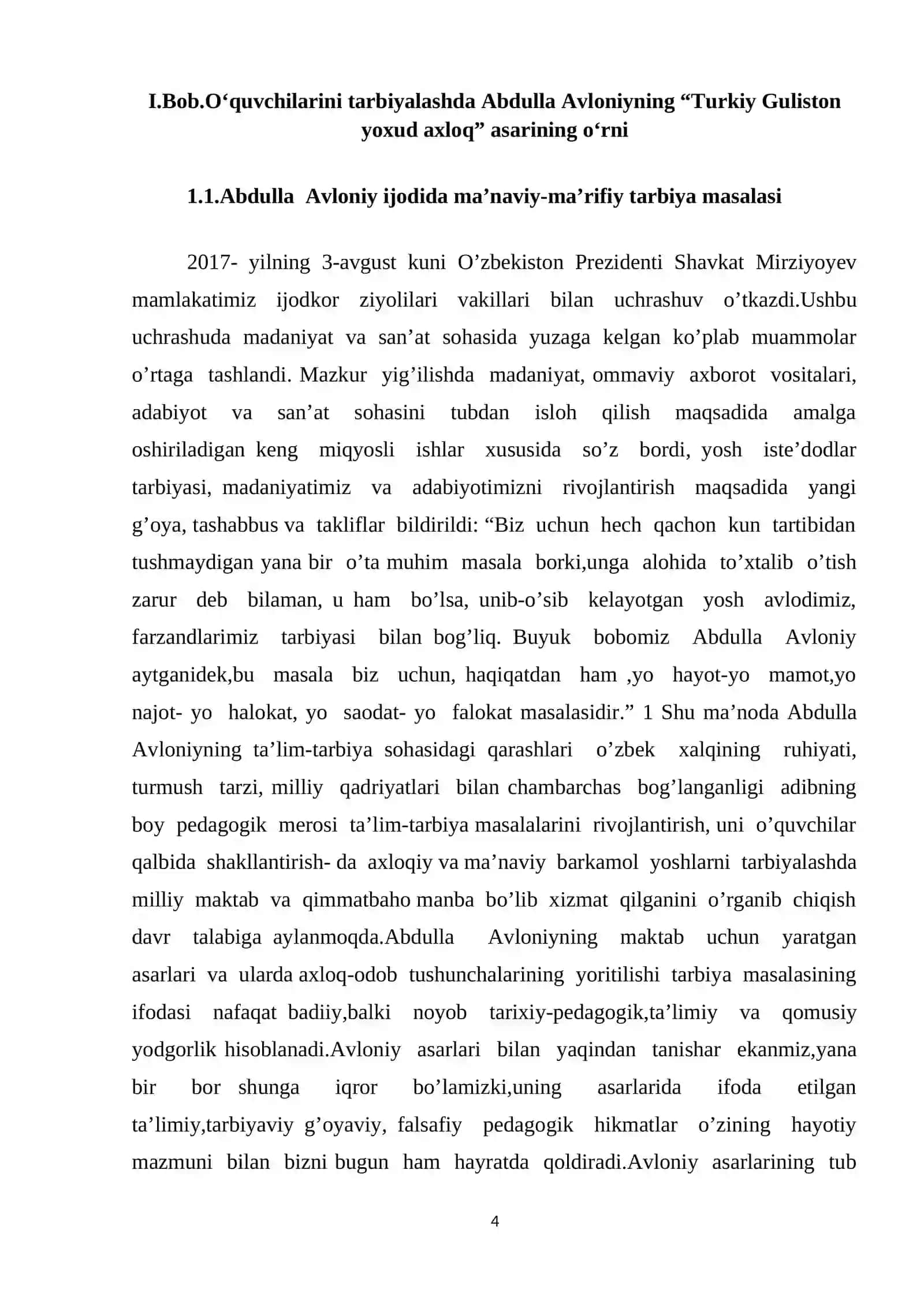 A.Avloniyning “Turkiy guliston yoxud axloq” asari ma'naviy axloqiy tarbiya 4