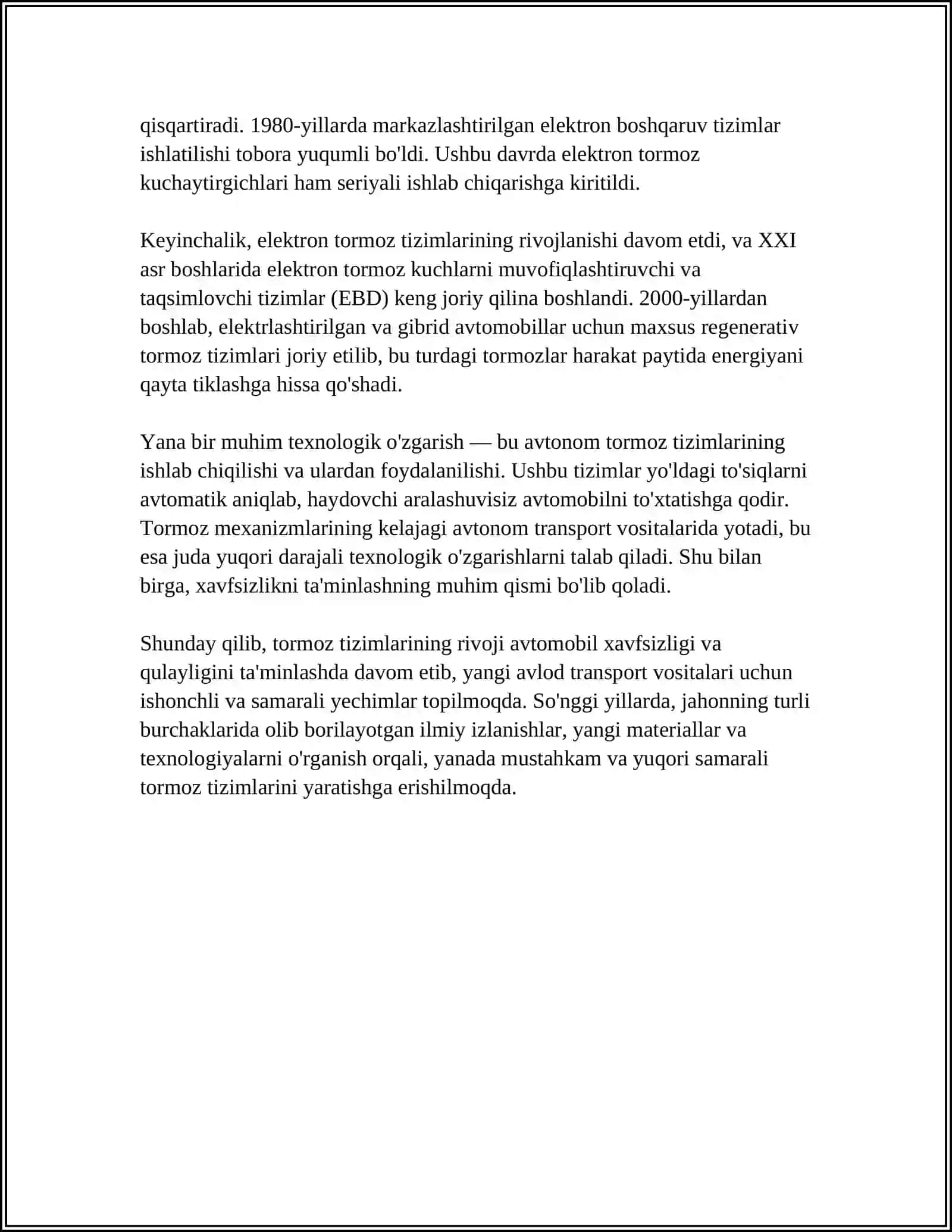 HARAKAT XAVFSIZLIGINI TAMINLOVCHI ZAMONAVIY TORMOZ USKUNALAR 4