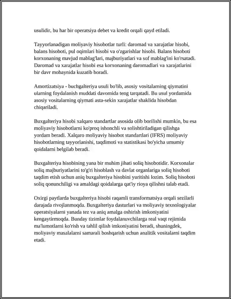 MUSTAQIL ISH Mavzu: BUGALTERIYA HISOBI TIZIMI MAN'BALARI 4