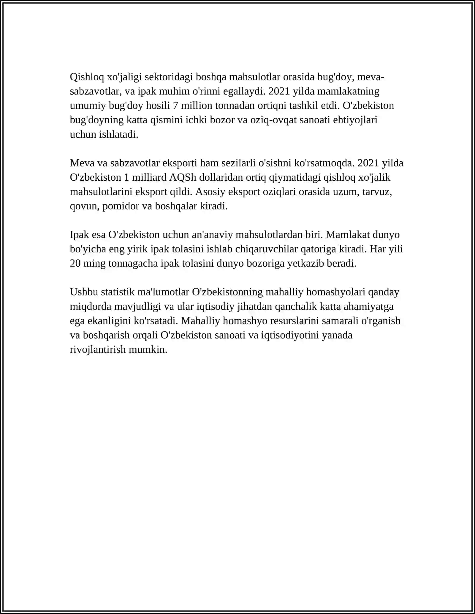 MAHALLIY HOMASHYOLAR ASOSIDA KVATSPORIT GʻOVAK TOʻLDIRUVCHISINI ISHLAB CHIQARISH KORXONASINI LOYIHALASH 4