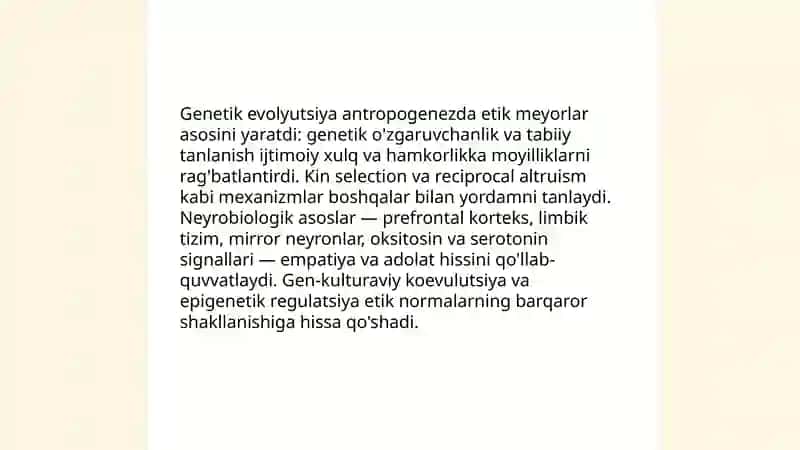 Antropogenez jarayonida etik meyorlarning shakllanishi 4