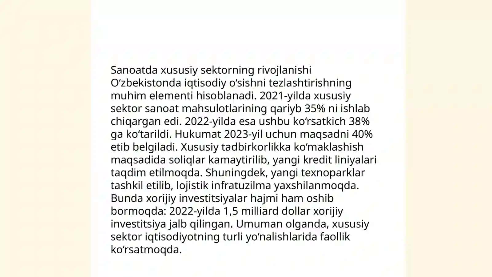 Mustaqil yillarida qishloq xo'jaligi va sanoat sohasidagi o'zgarishlar 4