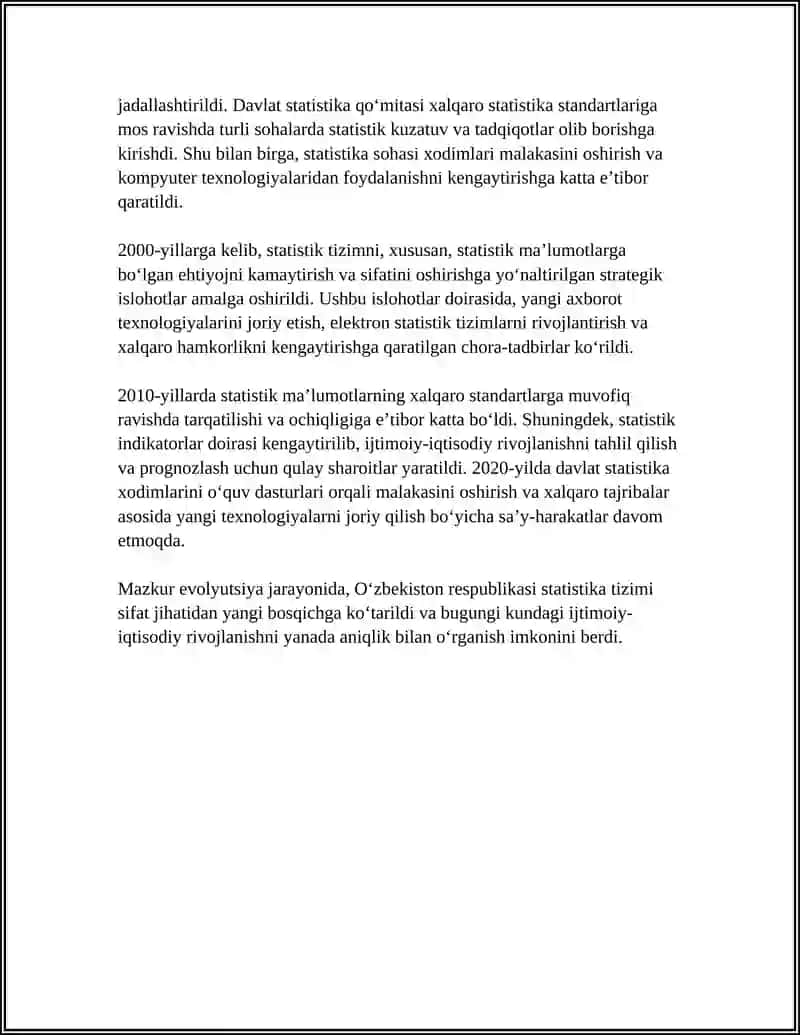 O'ZBEKISTON RESPUBLIKASI STATISTIKA TIZIMINING SHAKLLANISHI VA RIVOJLANISHI 4