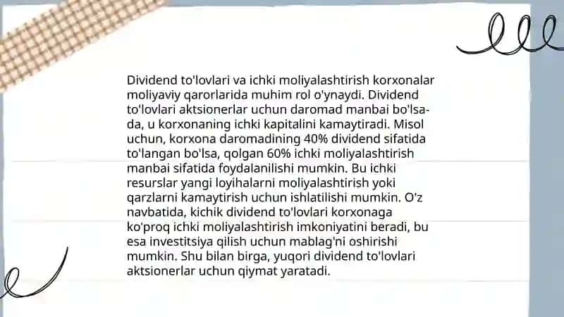 Dividend siyosati va ichki moliyalashtirish 4