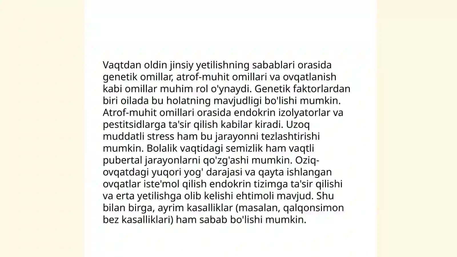 Jinsiy rivojlanishni orqada qolishi vaqtdan oldin yetilish 4