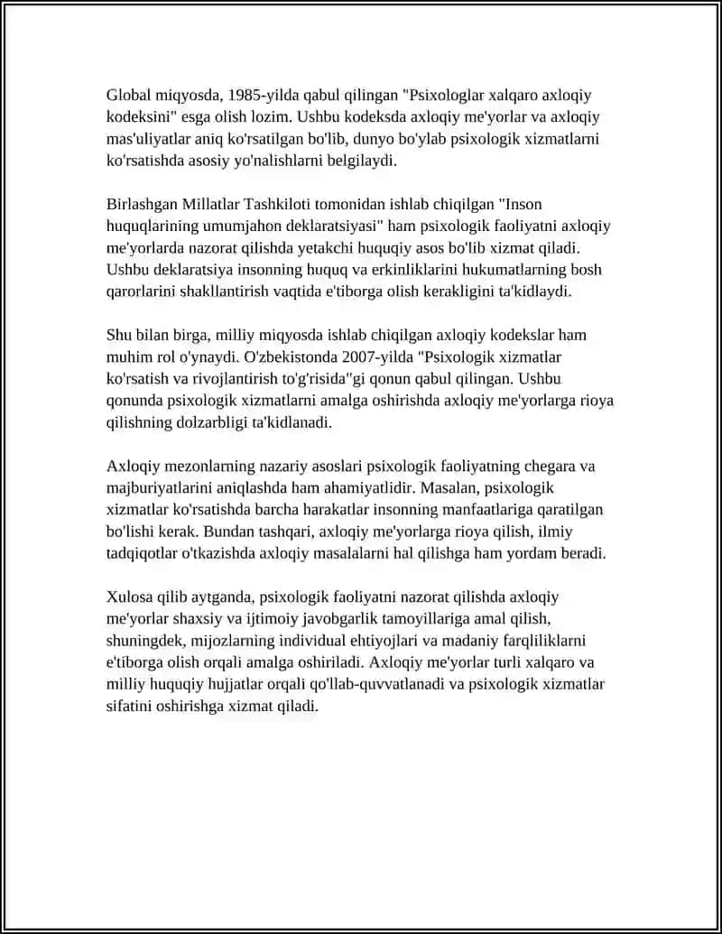 PSIXOLOG FAOLIYATINI NAZORAT QILUVCHI AXLOQIY MEYORLARI VA ETNIK TAMOYILLARI 4