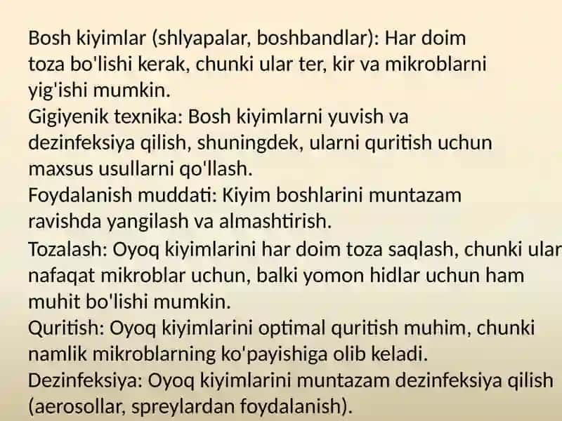 Kiyim Boshlar va Oyoq Kiyimlari Gigiyenasi 4