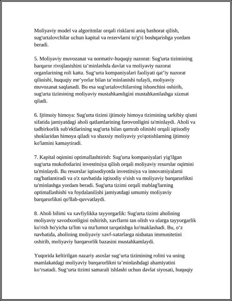 SUĞURTA TIZIMI VA MOLIYAVIY BARQARORLIKNI TA'MINLASHDAGI RÓLI 4