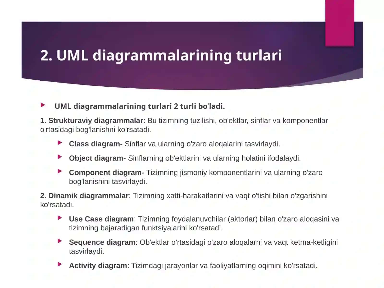 UML modellashtirish tili. Case diagrammalaridan foydalanish 4