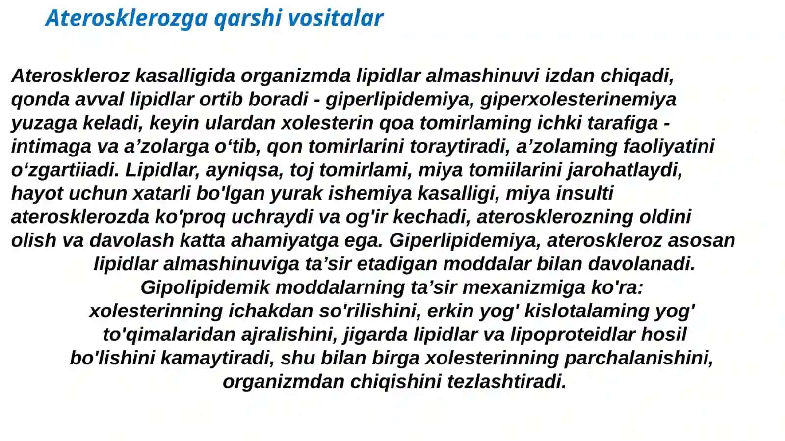 Aterosklerozga qarshi vositalar. Regenerantlar va reparantlar 4
