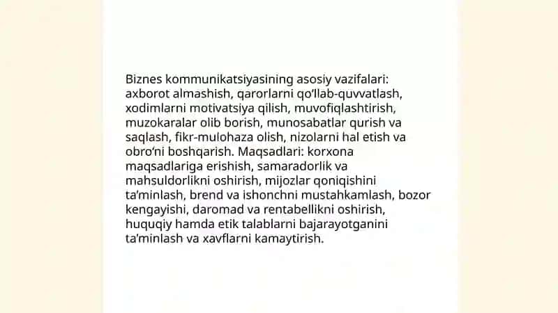Biznes kommuniktsyasi va uning o'ziga xos xususiyatlari 4