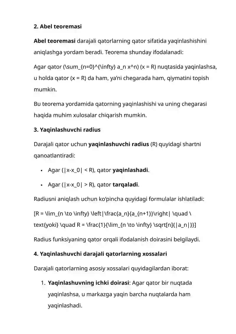 Darajali qatorlar va ularning xossalari 4