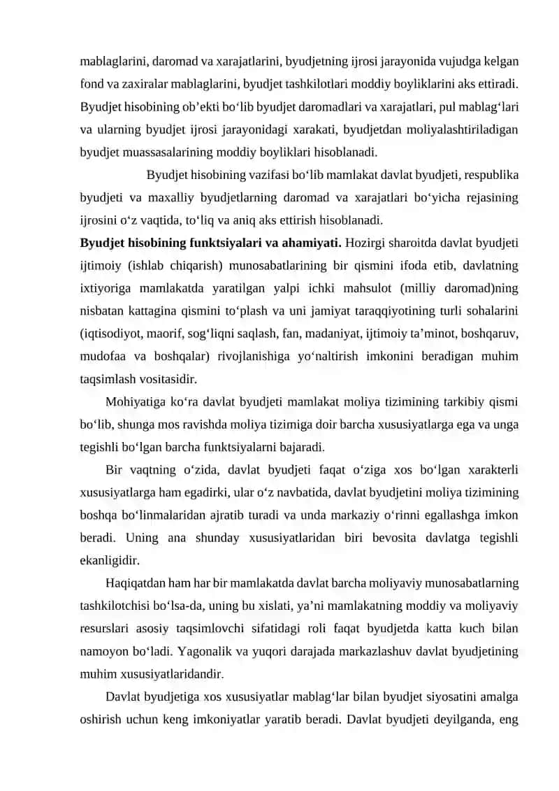 BYUDJET HISOBINING MAZMUNI VA BYUDJET IJROSINI AMALGA OSHIRISHDAGI AHAMIYATI 4