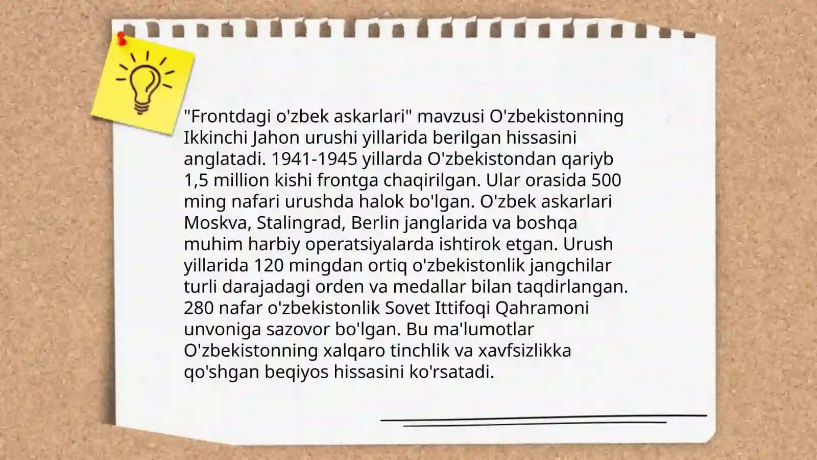 Ikkinchi jahon urushida Òzbek halqining qòshgan hissasi 4