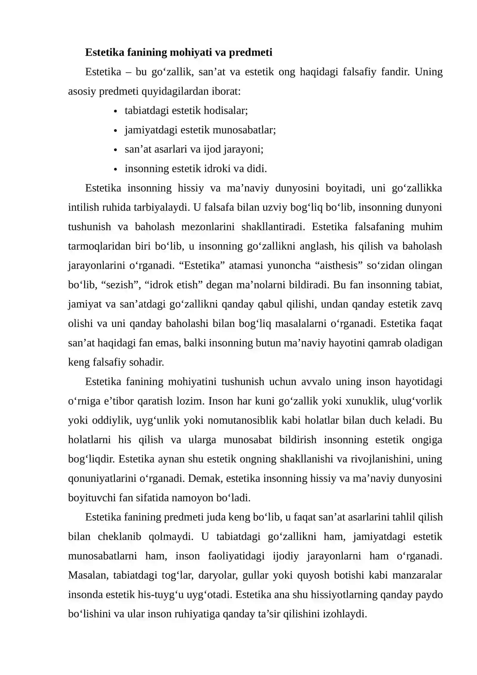 ESTETIKA – NAFOSAT FALSAFASI 4