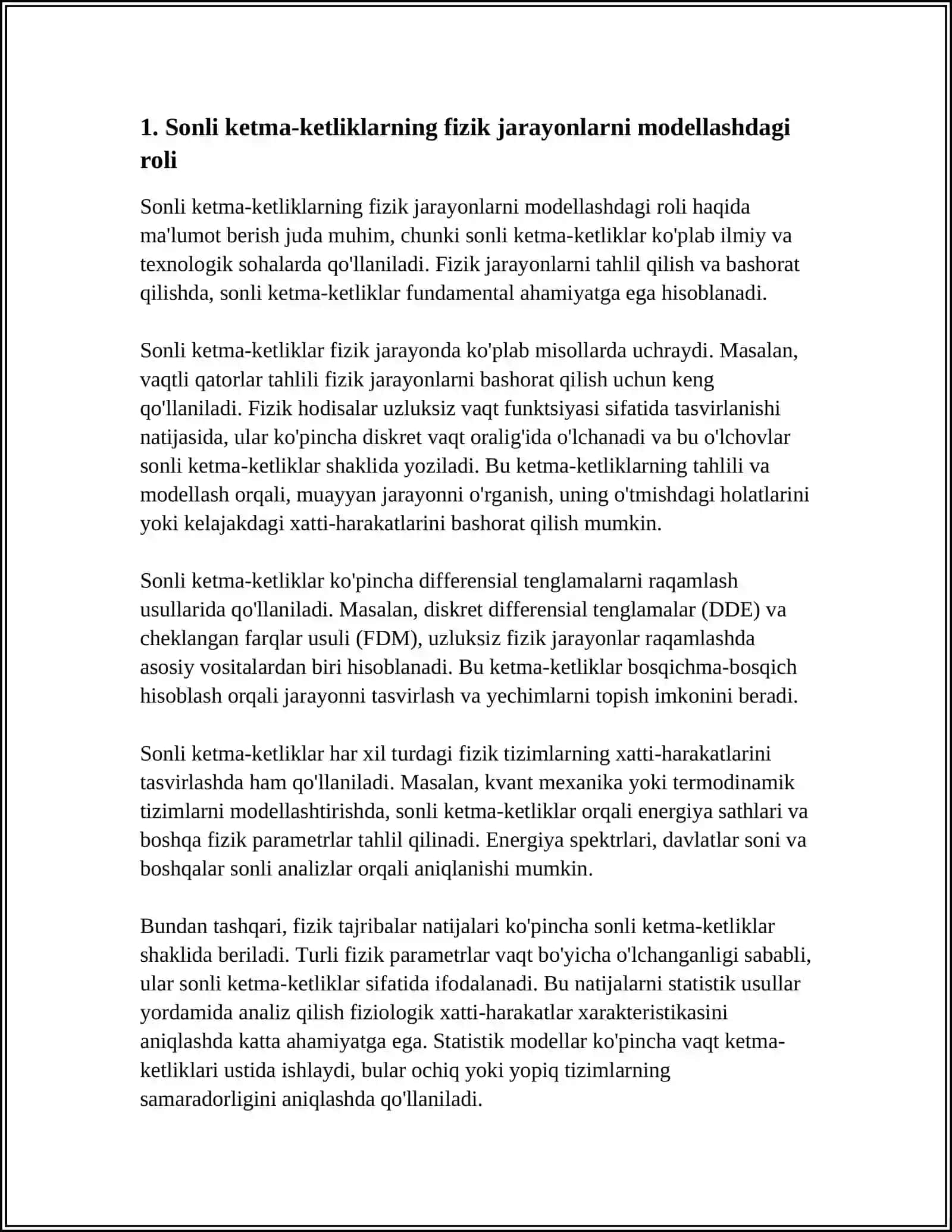 SONLI KETMA-KETLIKLARNING FIZIK JARAYONLARNI MODELLASHTIRISHDA QOʻLLANILISHI 4