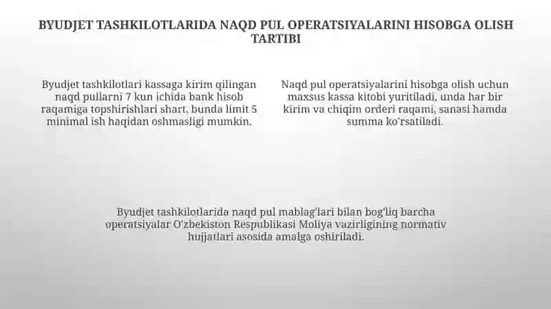 Byudjet tashkilotlarida kassa va kassa operatsiyalari 4
