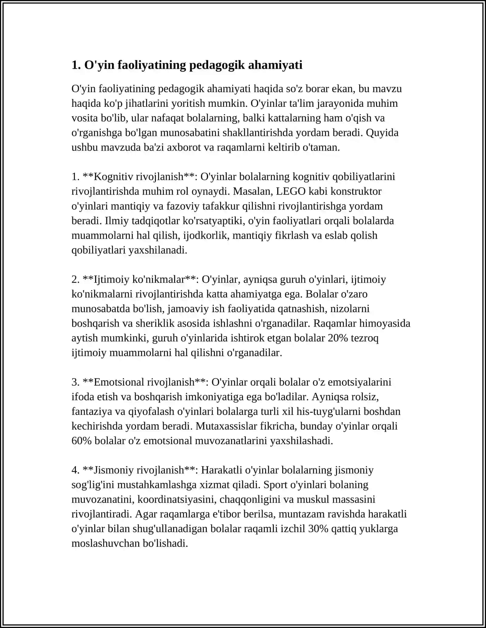 GURUH XONASIDA RIVOJLANISH MARKAZLARINI YARATISHDA O'YIN FAOLIYATINING YETAKCHI RO'LINI HISOBGA OLISH 4