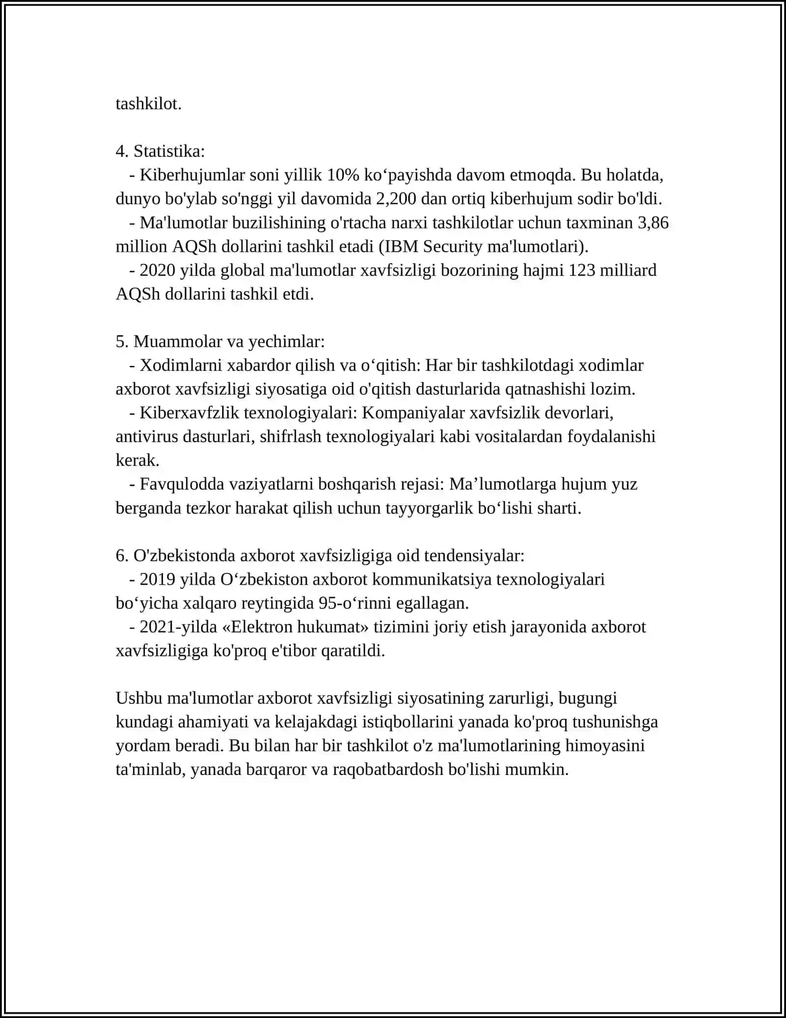 ISO 27002 STANDARTI TAXLILI VA TASHKILOT XAVFSIZLIGI SIYOSATINI ISHLAB CHIQISH 4
