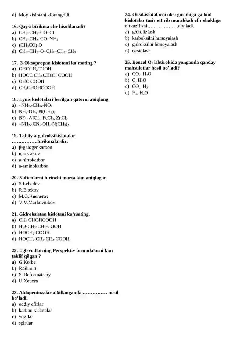 Organik kimyo fanidan yakuniy nazorat savollari 4