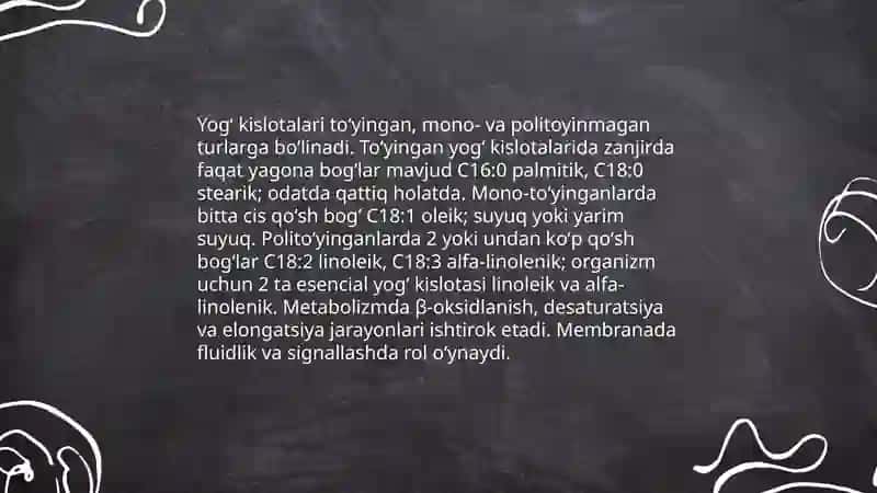 Lipidlarning tuzilishi, funksiyasi va metabolizmi 4