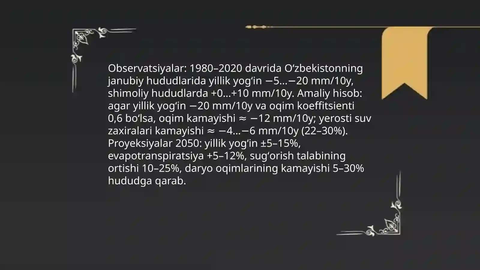 Global iqlim o'zgarishining O'zbekiston hududiga ekosistemaga tasiri Amaliy hisob kitob asosida tahlil qilish 4
