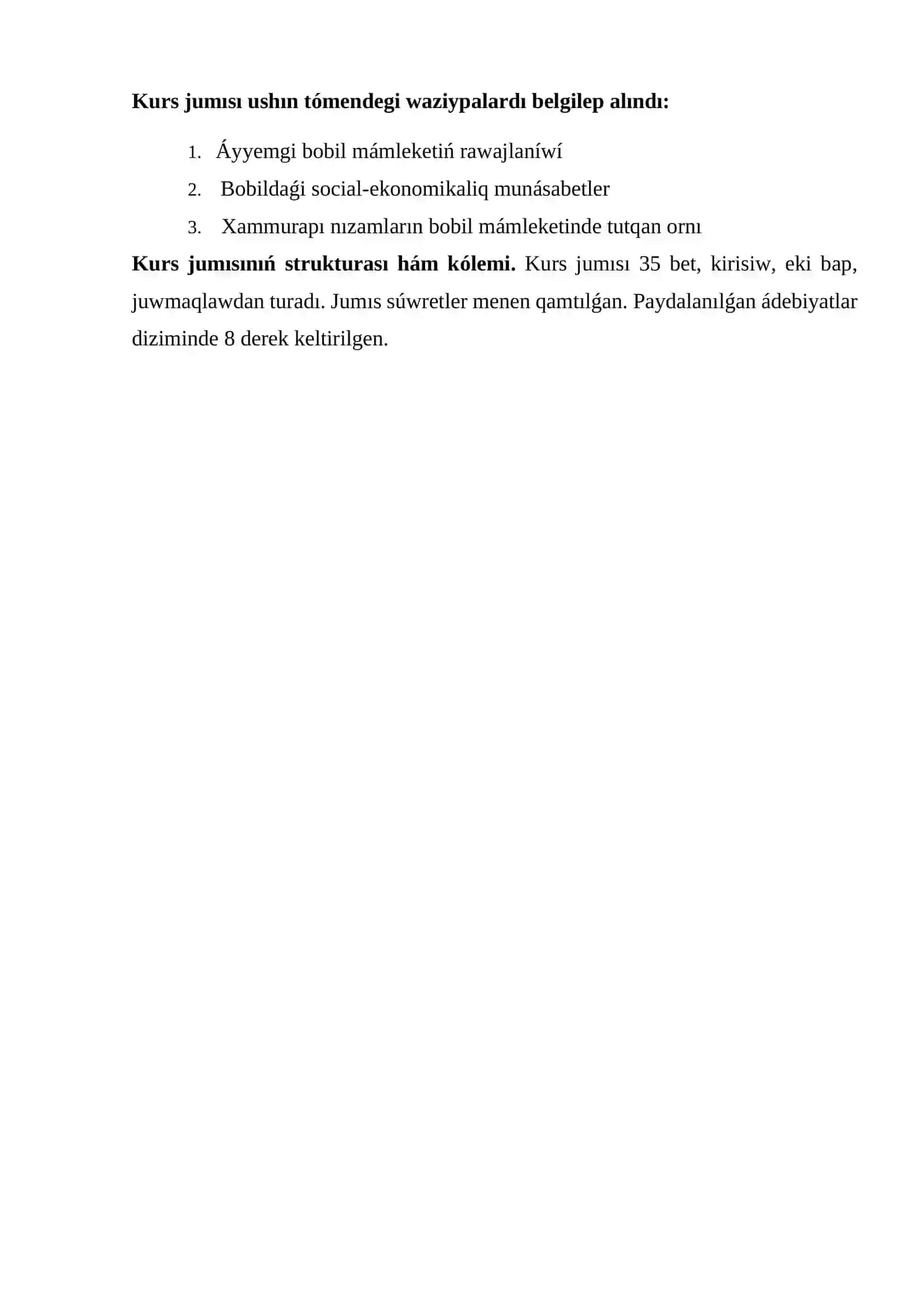 Xammurapi nızamları jáne onıń Bobildaǵı social-ekonomikalıq munásabetlerde tutqan ornı 4