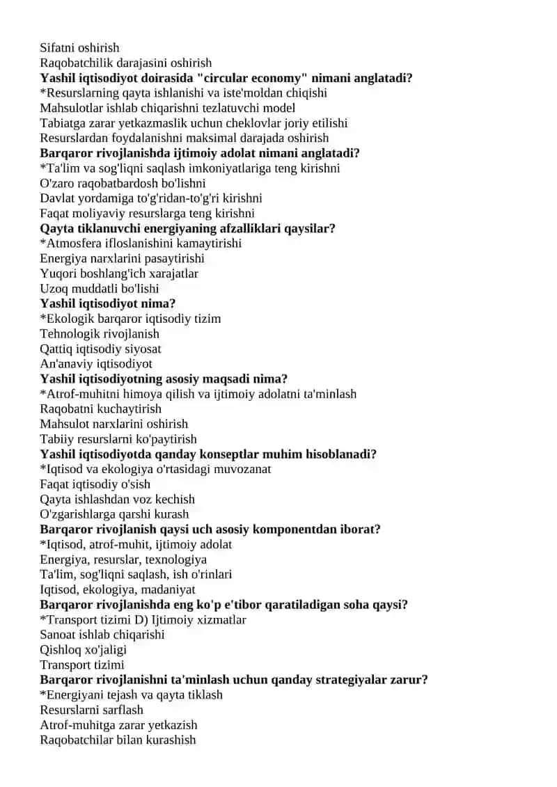YASHIL IQTISOD TEST 4