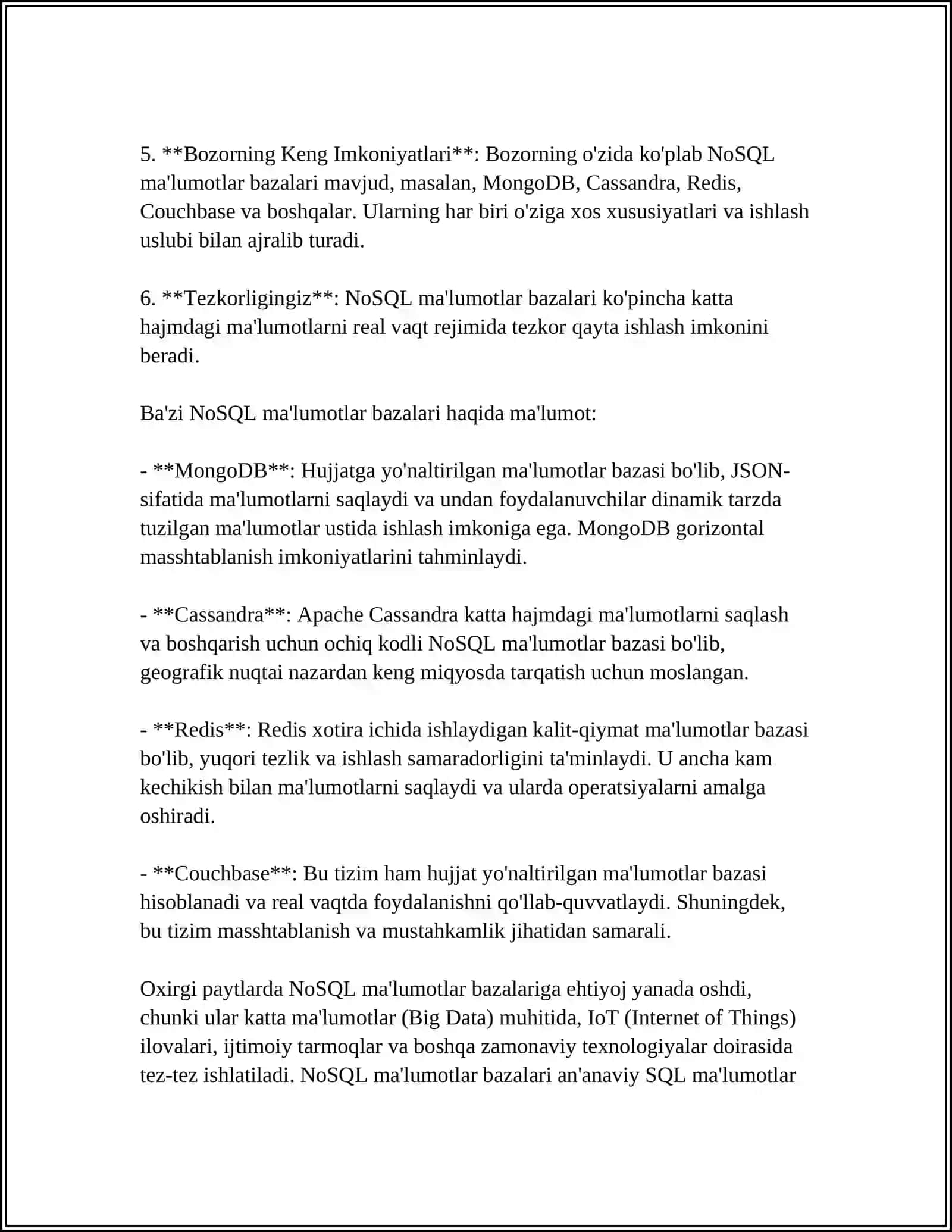 NOSQL MA’LUMOTLAR BAZASI VA UNING ASOSIY PRINSIPLARI 4