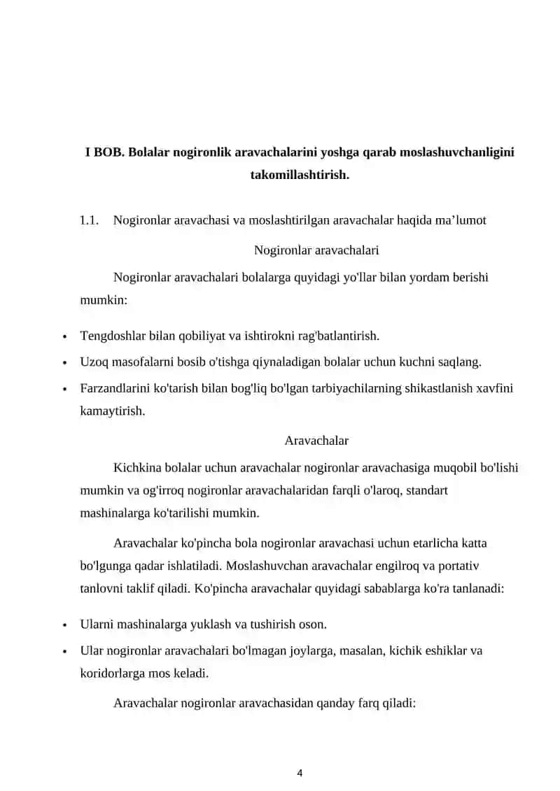 Bolalar nogironlik aravachalarini yoshga qarab moslashuvchanligini takomillashtirish 4