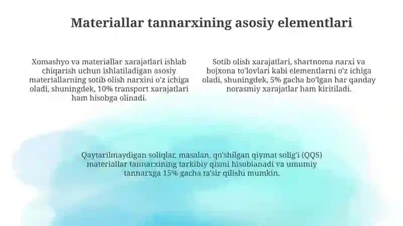 Materiallarning tannarxini hisoblash va ularni baholash tartibi 4