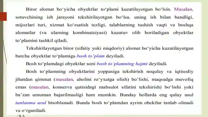 MATEMATIKASTATISTIKA ELEMENTLARI:BOSH VA TANLANMA TO’PLAM.GISTOGRAMMA VA POLIGON.EMPRIK TAQSIMOT FUNKSIYA VA TANLANMA MOMENTLAR 4