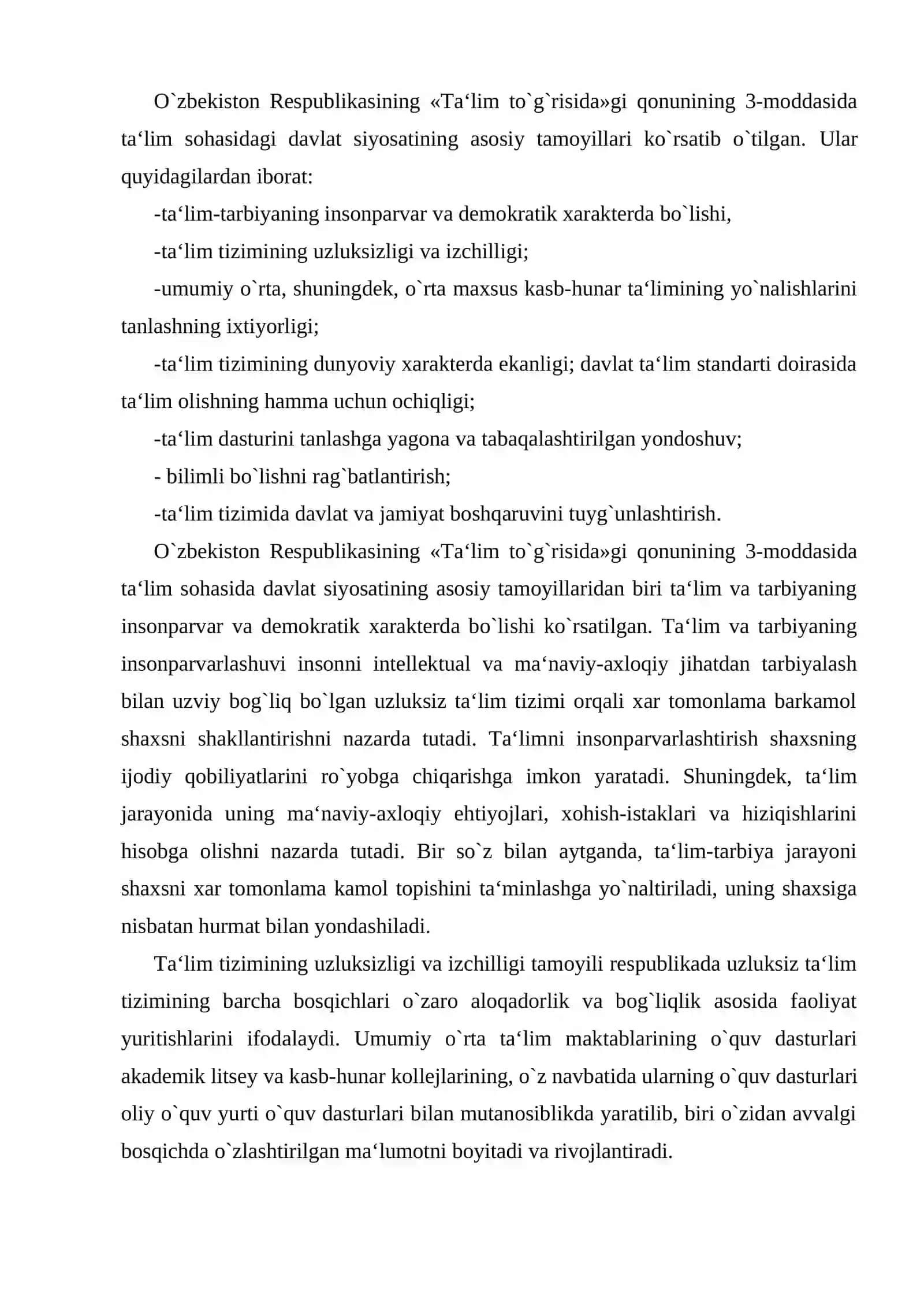 Tarbiya turlari mazmuni, maqsad va vazifalari, shakl va metodlari. Taʼlim sohasida davlat siyosatining asosiy tamoyillari. Tarbiya jarayonining mohiyati, mazmuni, tarbiya tamoyillari va metodlari 4
