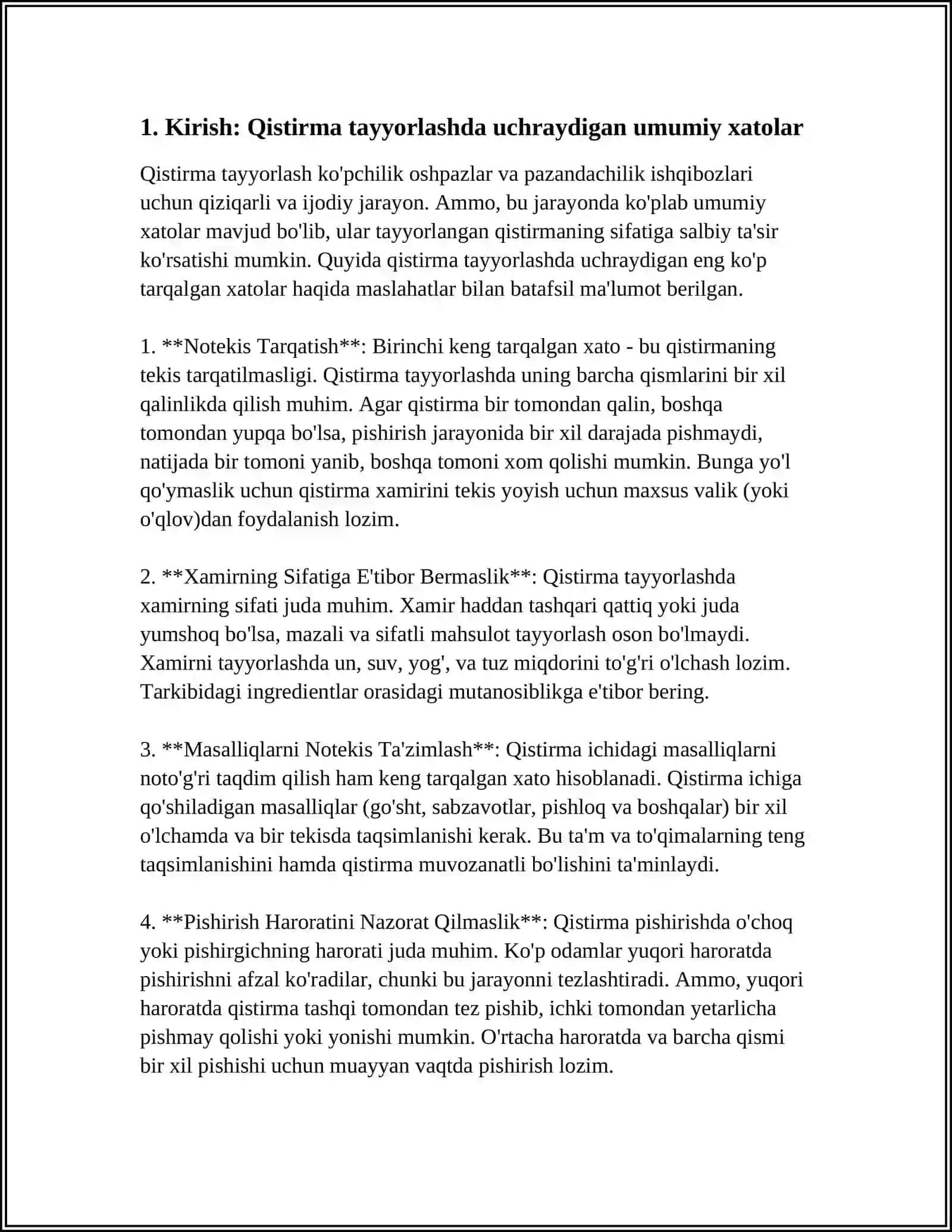 Qistirmalarni tayorlashda uchraydigan xato va kamchiliklar va ularni bartaraf etish usullari 4