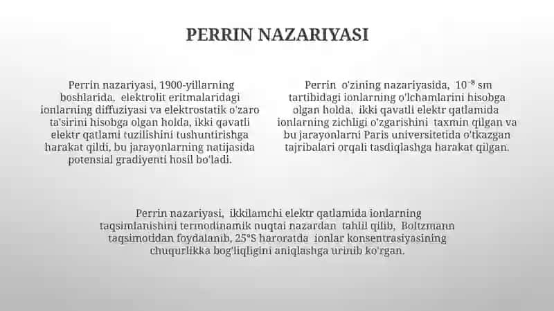 Elektr qavatining tuzulishi haqidagi Gelmgoltr-Perren, Gui-Chepmen va Shtern nazariyasi 4