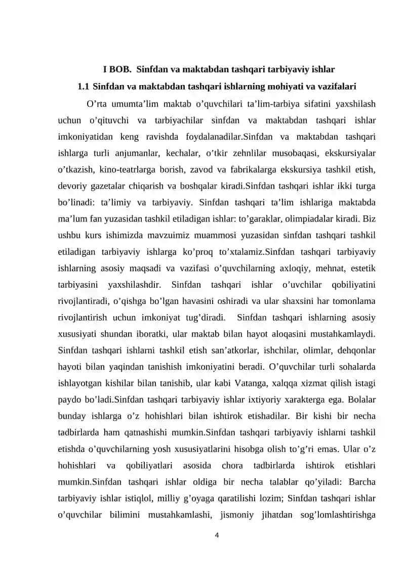Sinfdan va maktabdan tashqari tarbiyaviy ishlarning maqsadi va vazifalar 4
