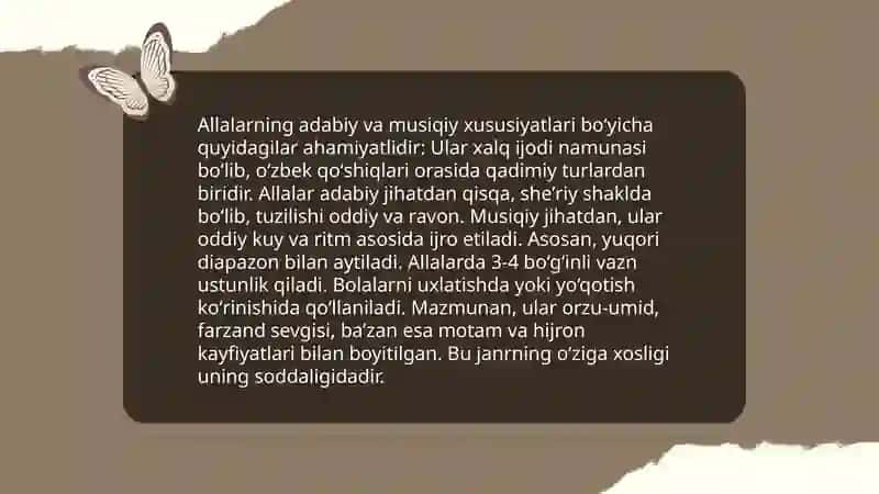 Allalarning ijro xususiyatlari. Alla janrida poetik obrazlar ifodasi 4