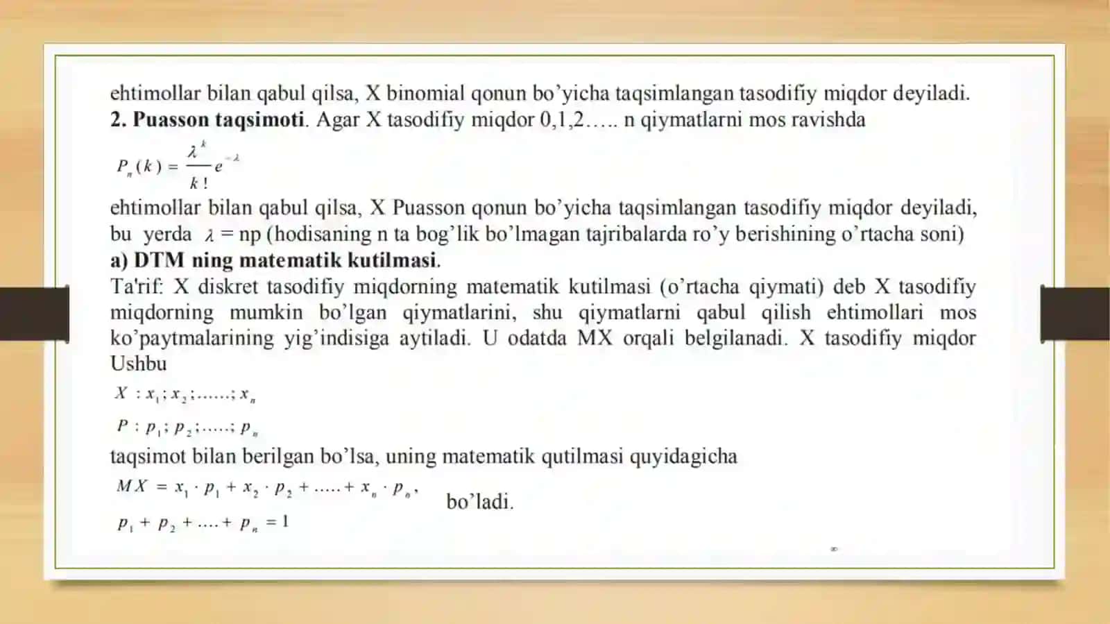 Diskret tasodifiy miqdorlar 4