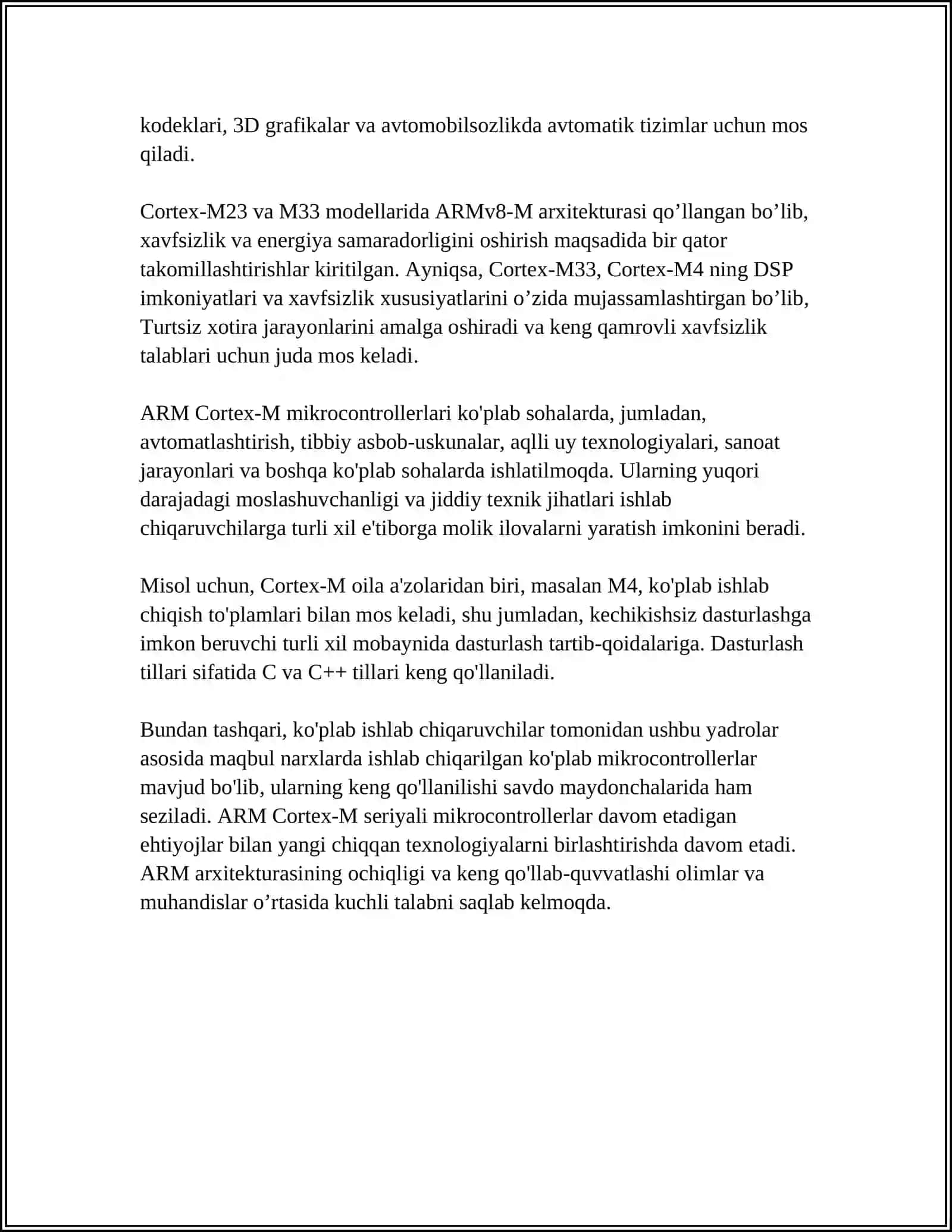 ARM Cortex-M mikrokontrollerlari va ularning imkoniyatlari 4
