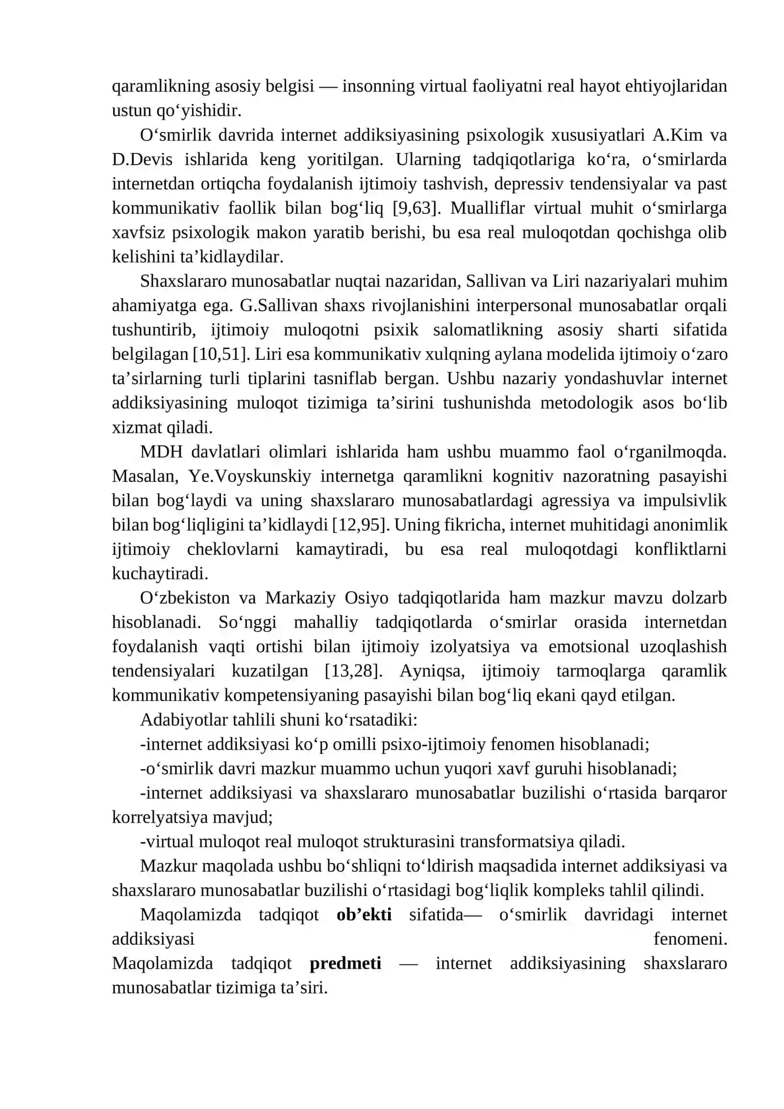 Internet addiksiyasiga ega o‘smirlarda shaxslararo munosabatlar buzilishi 4