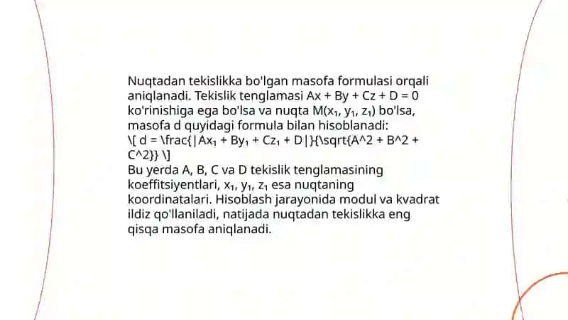 Nuqtadan toʻgʻri chiziqqacha boʻlgan masofa 4