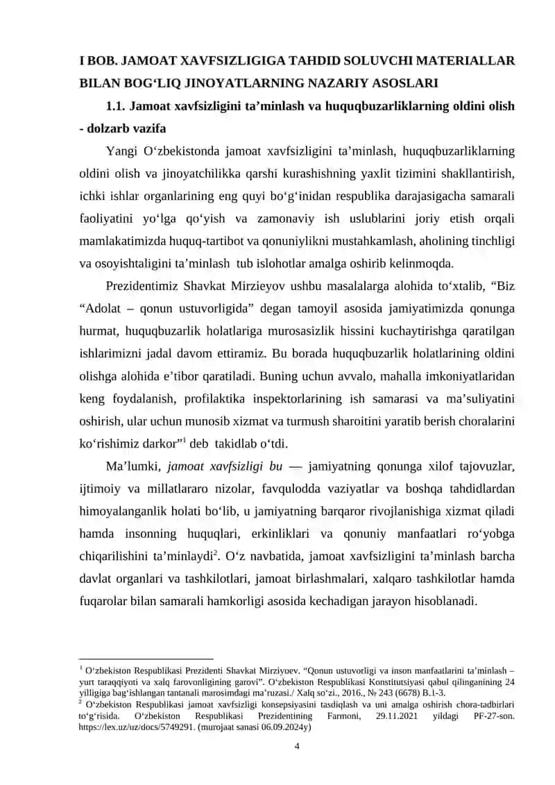 JAMOAT XAVFSIZLIGI VA JAMOAT TARTIBIGA TAHDID SOLADIGAN MATERIALLLARNI TAYYORLASH, SAQLASH, TARQATISH YOKI NAMOYISH ETISHNING JINOIY-HUQUQIY XUSUSIYATLARI 4