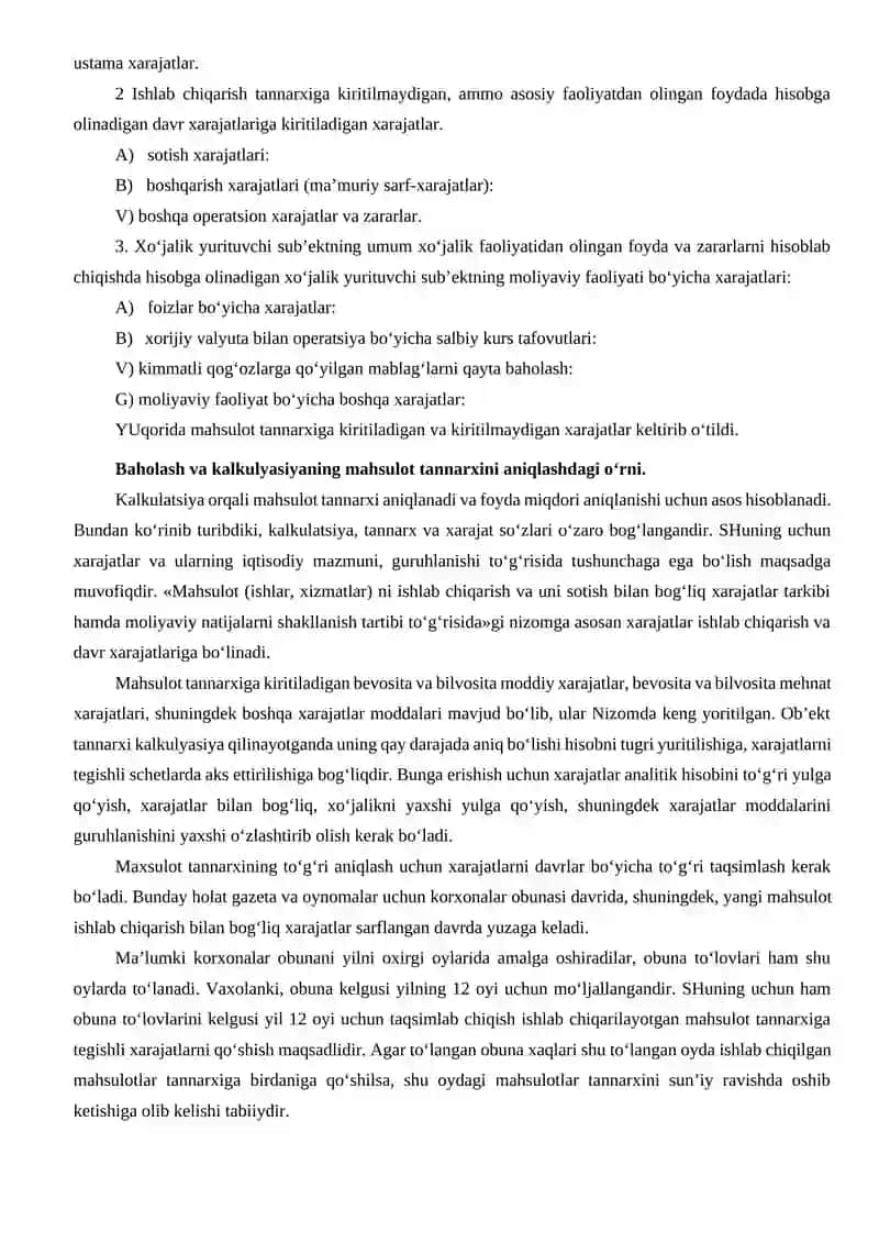 Buxgalteriya hisobida kalkulatsiya va baholash 4