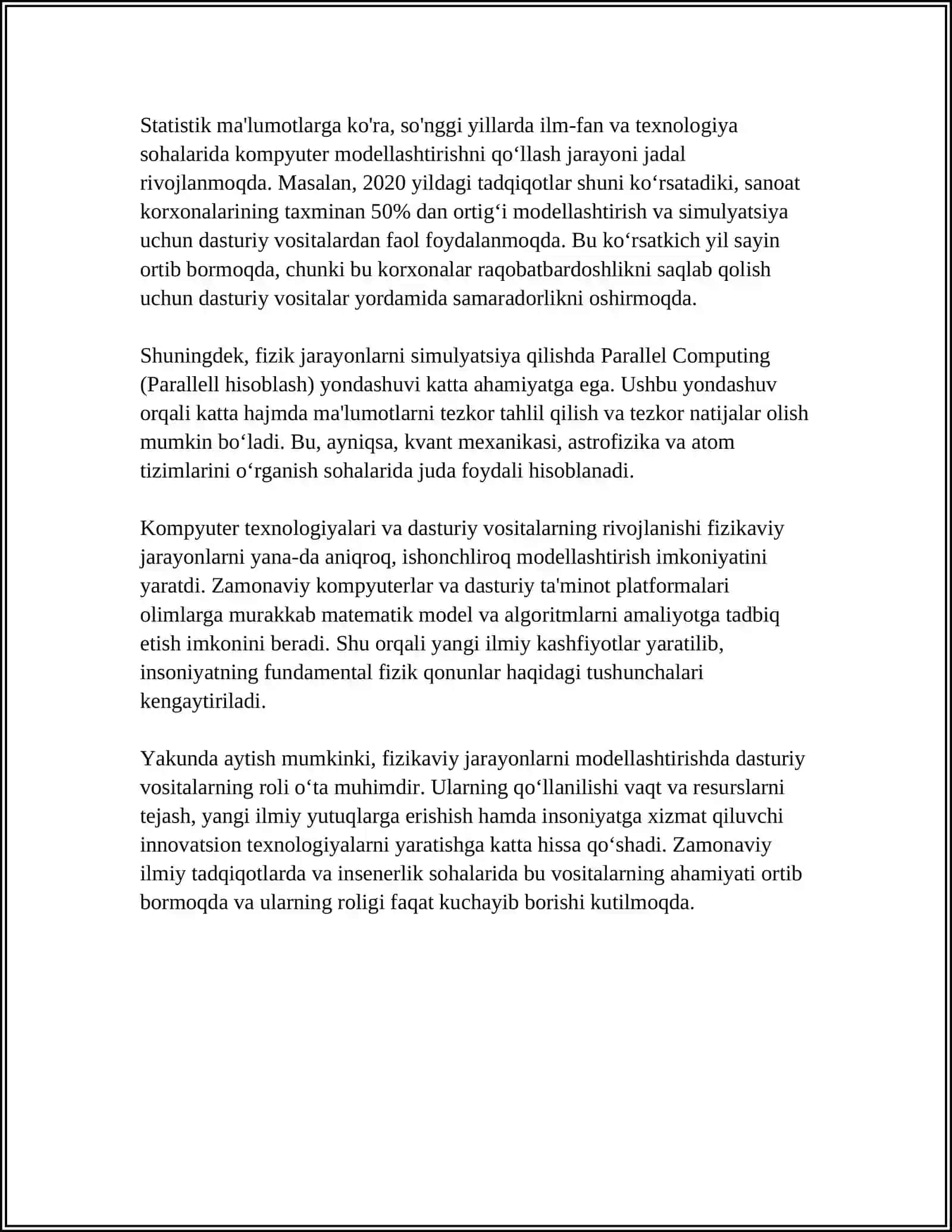 FIZIKAVIY JARAYONLARNI MODELLASHTIRIB IMKONIYATINI BERUVCHI DASTURIY VOSITALAR ORQALI FIZIKAVIY JARAYONLARNI MODELLASHTIRISH 4