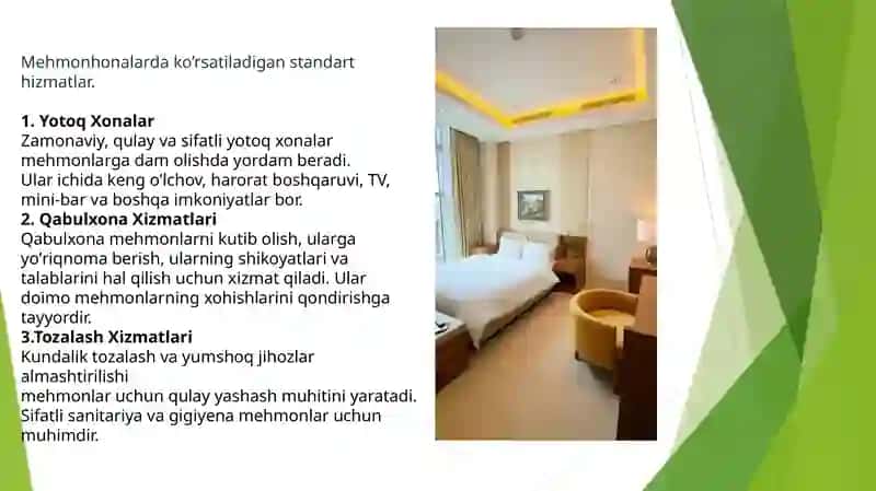 Mehmonhonalarda ko'rsatiladigan asosiy va qo'shimcha Xizmatlar 4