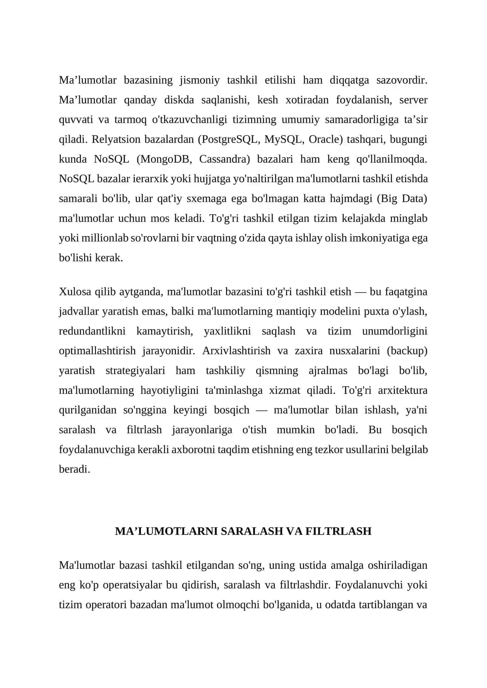 MA'LUMOTLAR BAZASINI TO'G'RI TASHKILLASH VA SARALASH 4