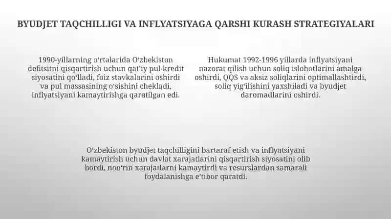 Mustaqillik yillarida o’zbekiston Respublikasi byudjet siyosatining rivojlanish bosqichlari 4