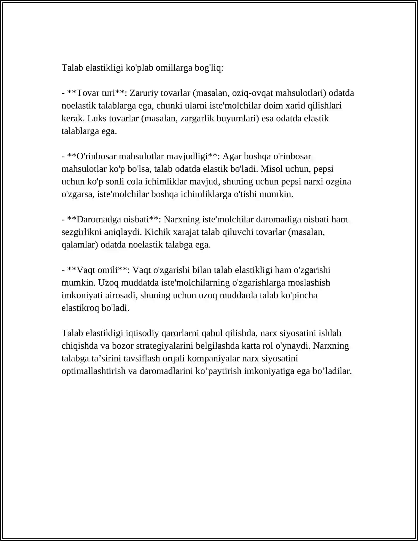 ELASTIKLIK TUSHINCHASI:TALAB VA TAKLIF ELASTIKLIKLIGI 4