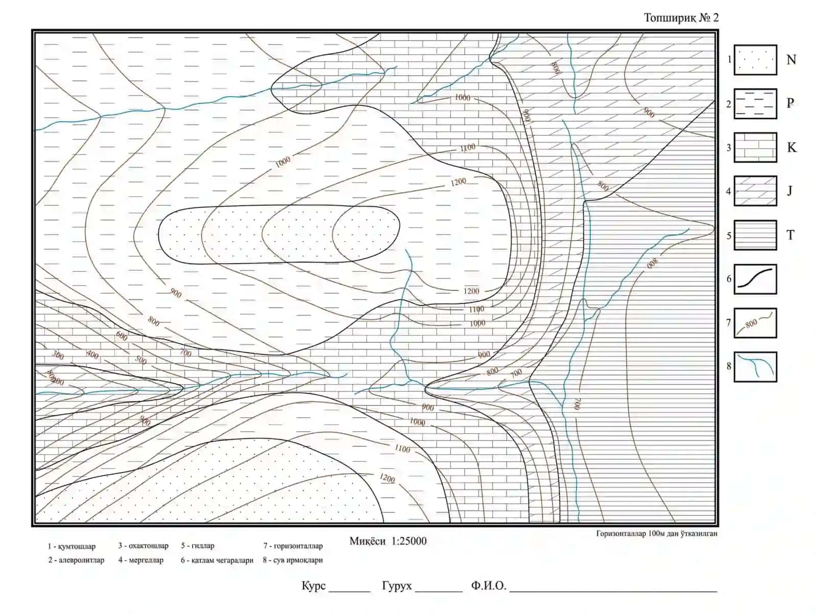 Qatlamlari qiya yotgan hududning geologik  xaritasini tuzish va tahlil qilish 4