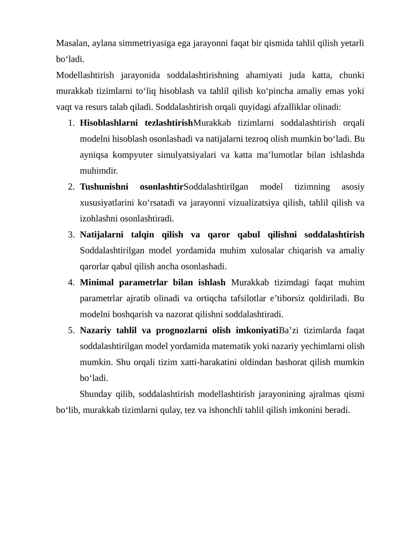 Modellashtirishda soddalashtirish usullari 4